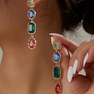 Vintage Multicolor Resin Gemstone Dangle Earrings. Elegant Drop Earrings.